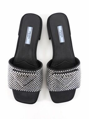 Prada Black Crystal-Studded Slide Mules